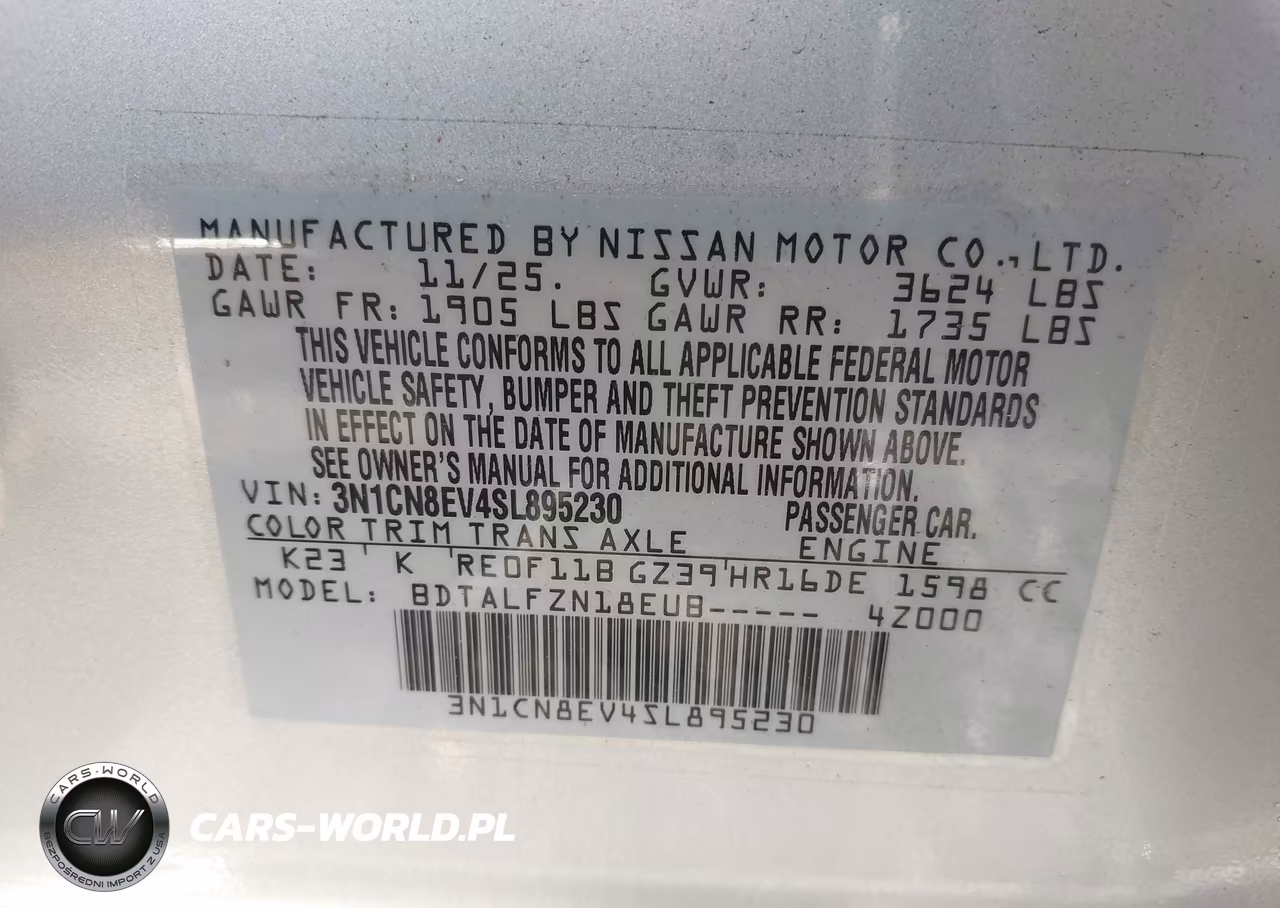 2025 Nissan Versa 1.6 Sv VIN:3N1CN8EV4SL895230 - 9