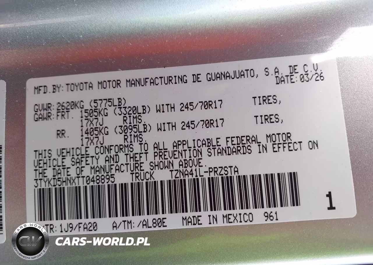 2026 Toyota Tacoma Sr VIN:3TYKD5HNXTT048895 - 9