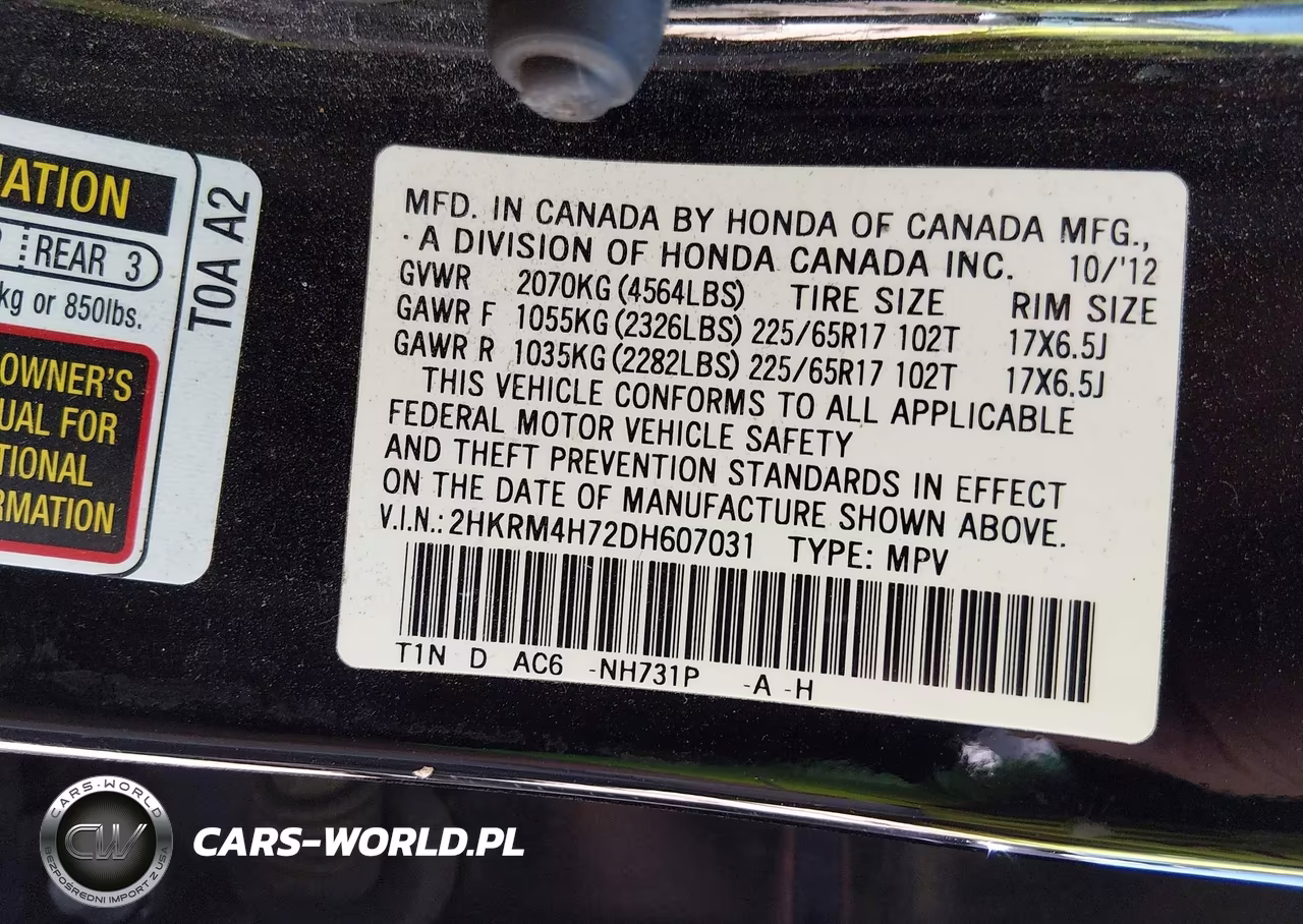 2013 Honda Cr-V Ex-L VIN:2HKRM4H72DH607031 - 9