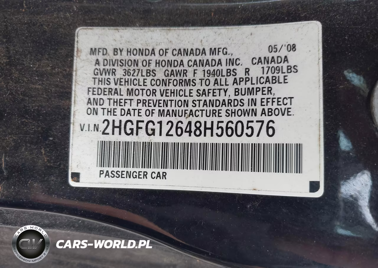 2008 Honda Civic Lx VIN:2HGFG12648H560576 - 9