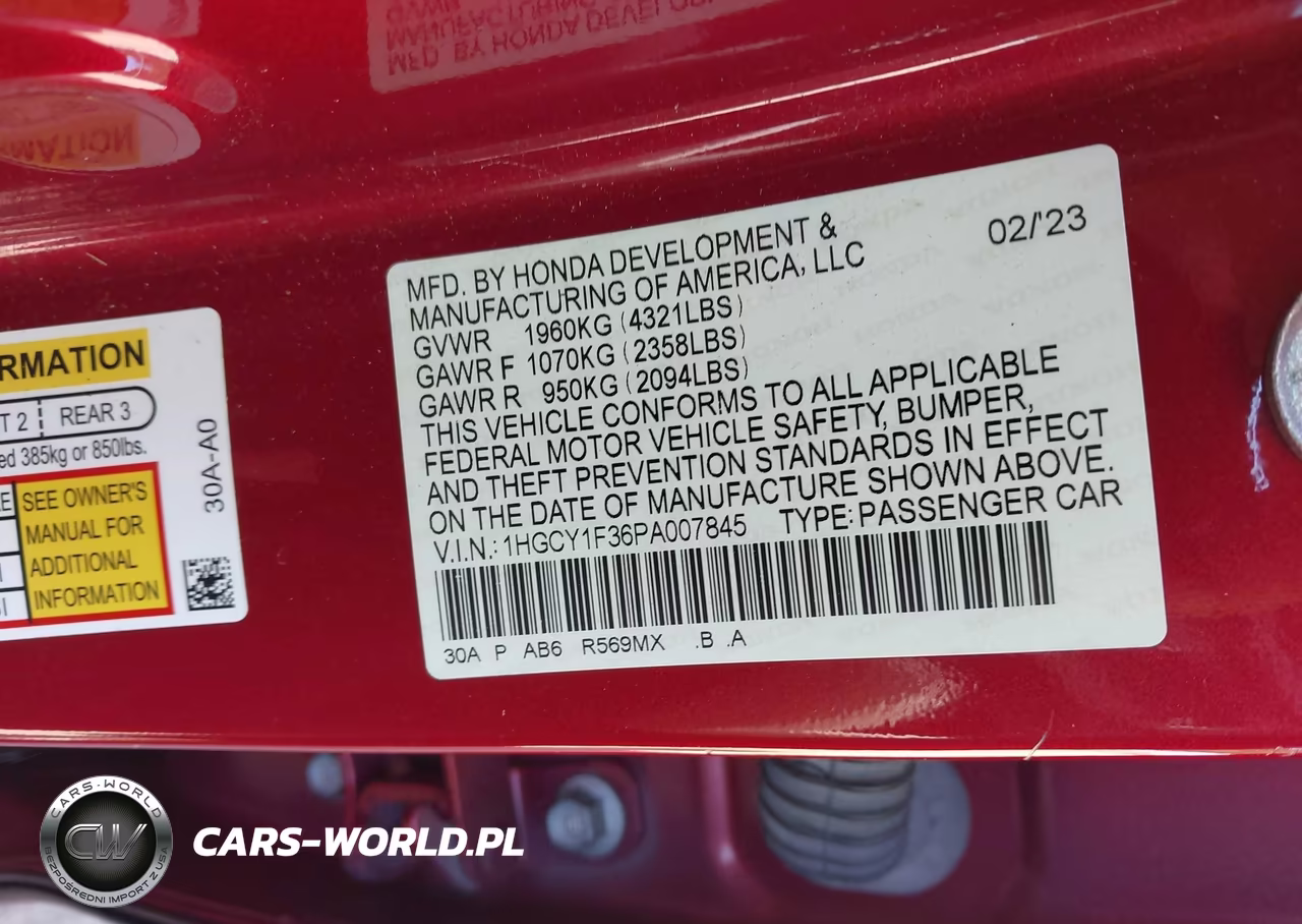 2023 Honda Accord Ex VIN:1HGCY1F36PA007845 - 9