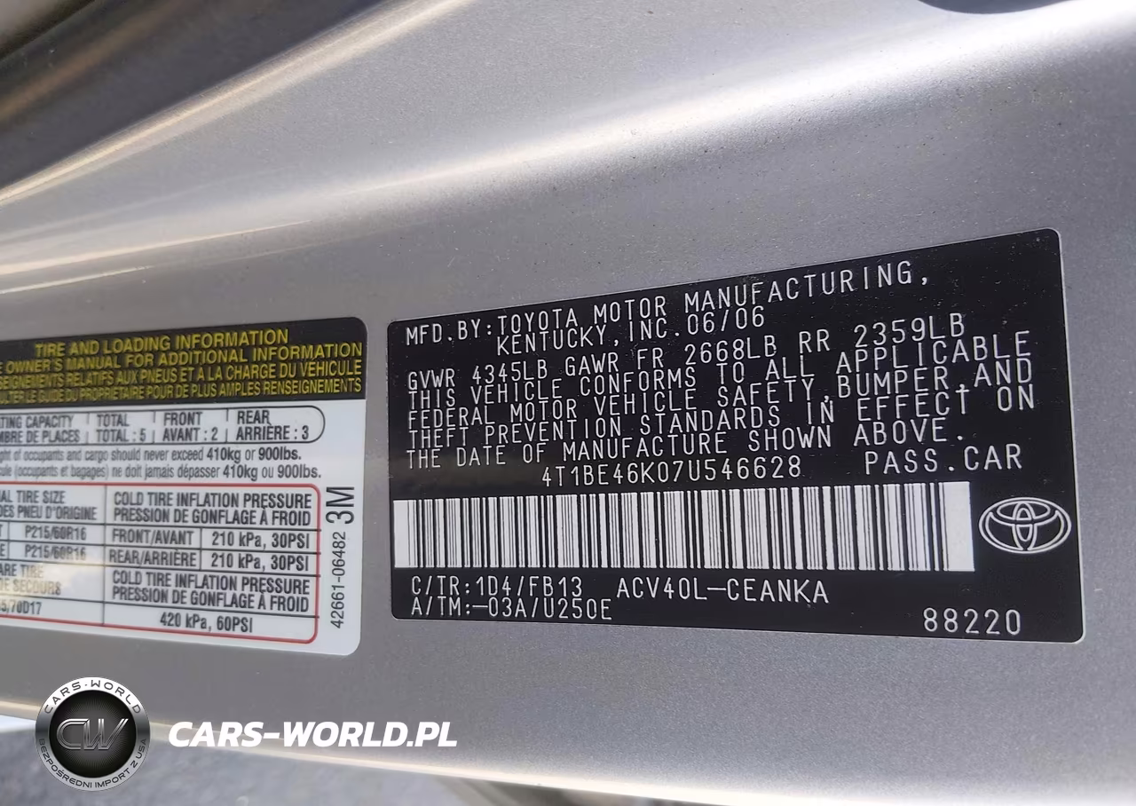 2007 Toyota Camry Le VIN:4T1BE46K07U546628 - 9