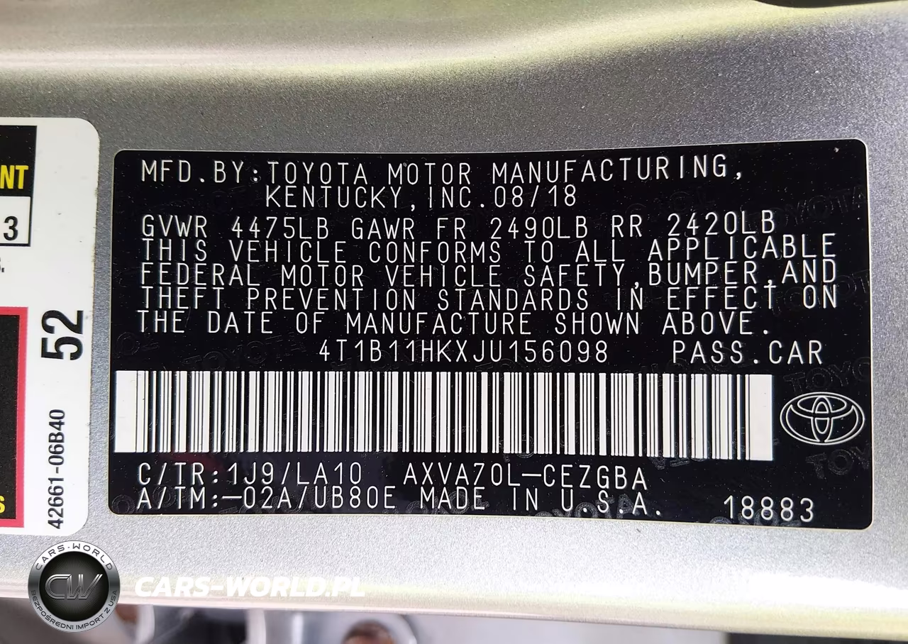 2018 Toyota Camry Xle VIN:4T1B11HKXJU156098 - 9