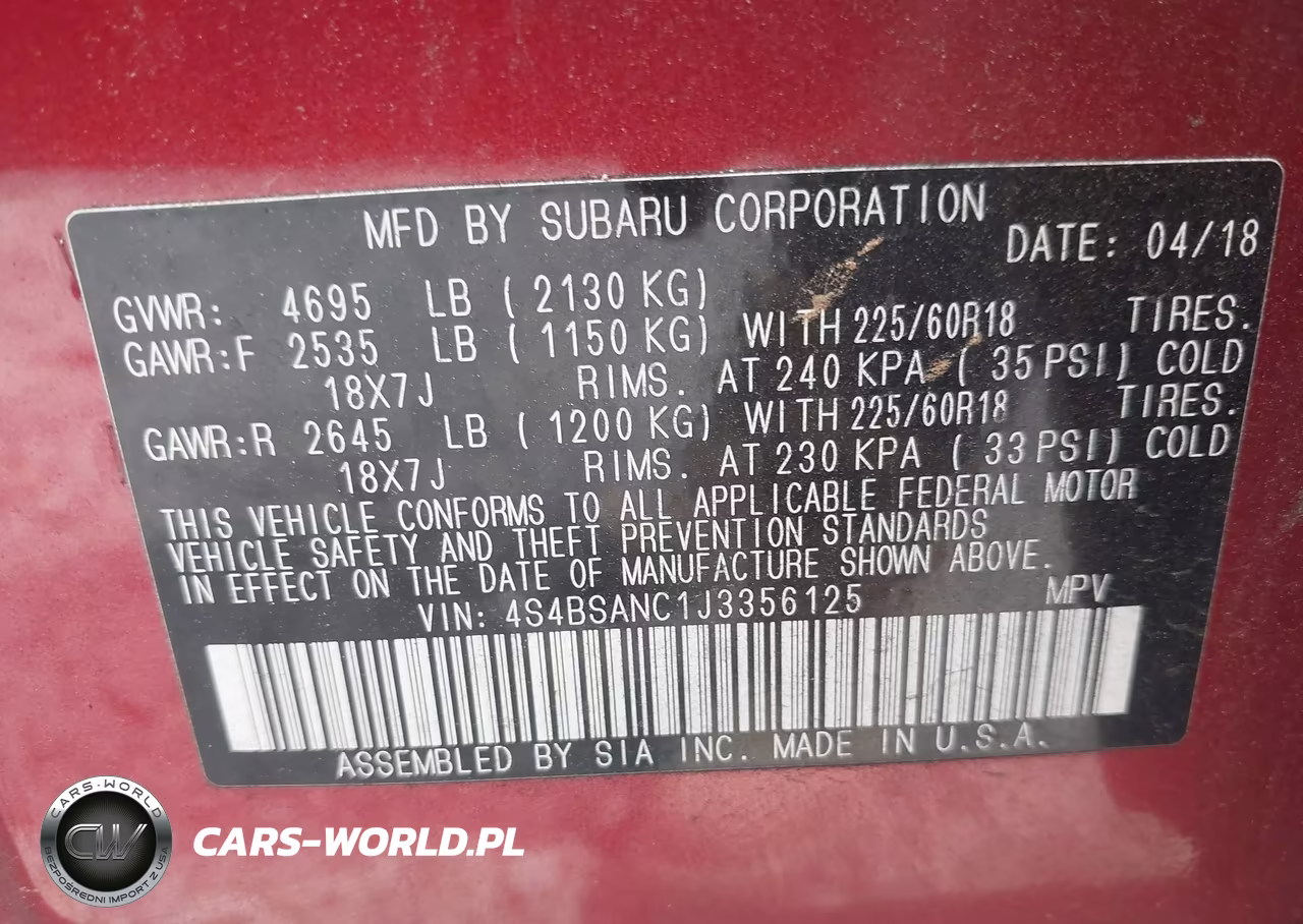 2018 Subaru Outback 2.5I Limited VIN:4S4BSANC1J3356125 - 9