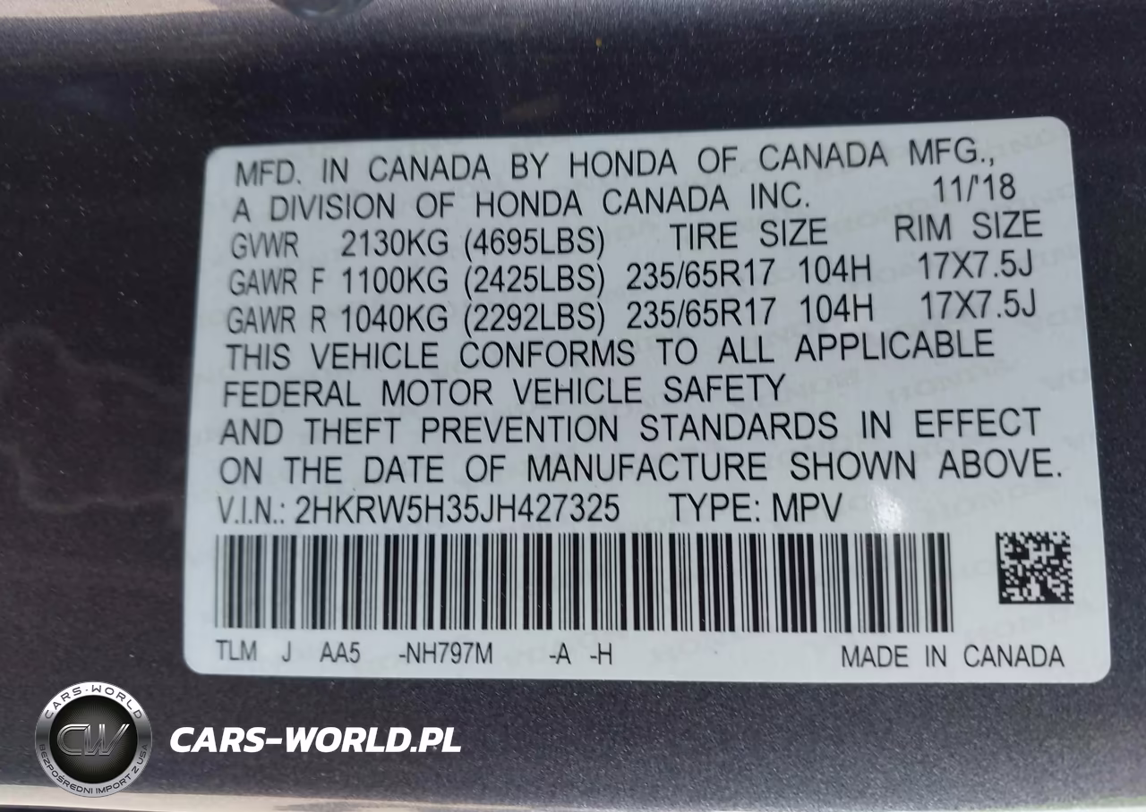 2018 Honda Cr-V Lx VIN:2HKRW5H35JH427325 - 9
