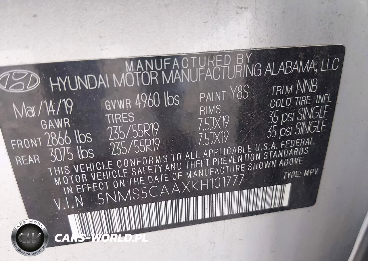 2019 Hyundai Santa Fe Ultimate 2.0T VIN:5NMS5CAAXKH101777 - 9