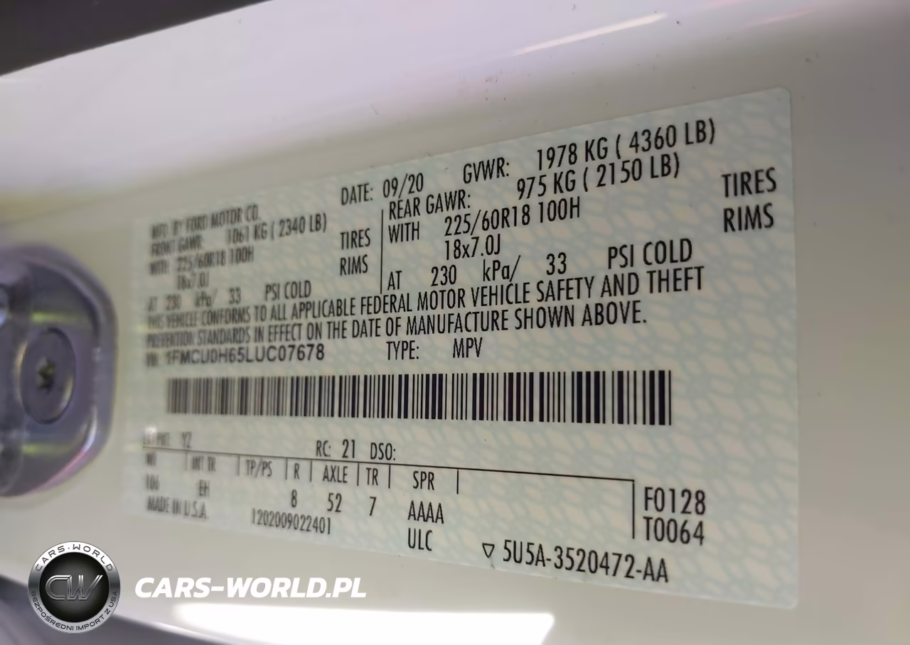 2020 Ford Escape Sel VIN:1FMCU0H65LUC07678 - 9