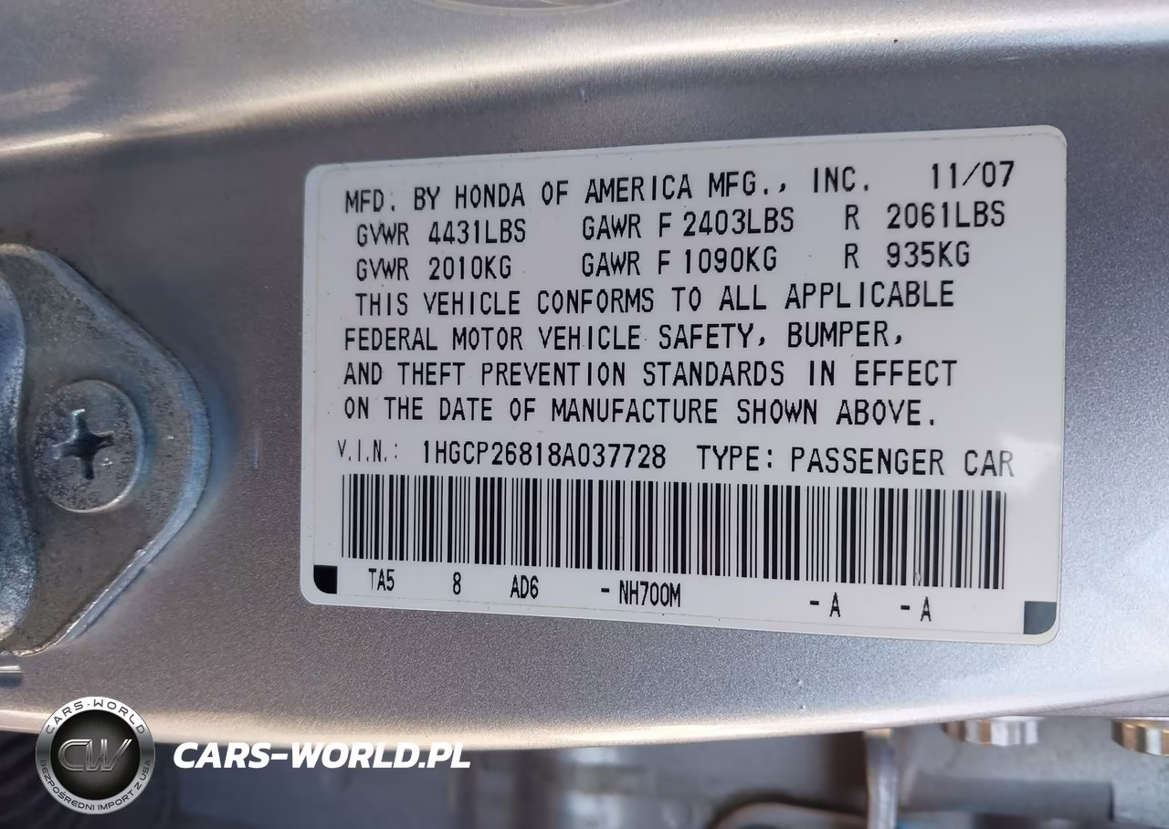 2008 Honda Accord 2.4 Ex-L VIN:1HGCP26818A037728 - 9