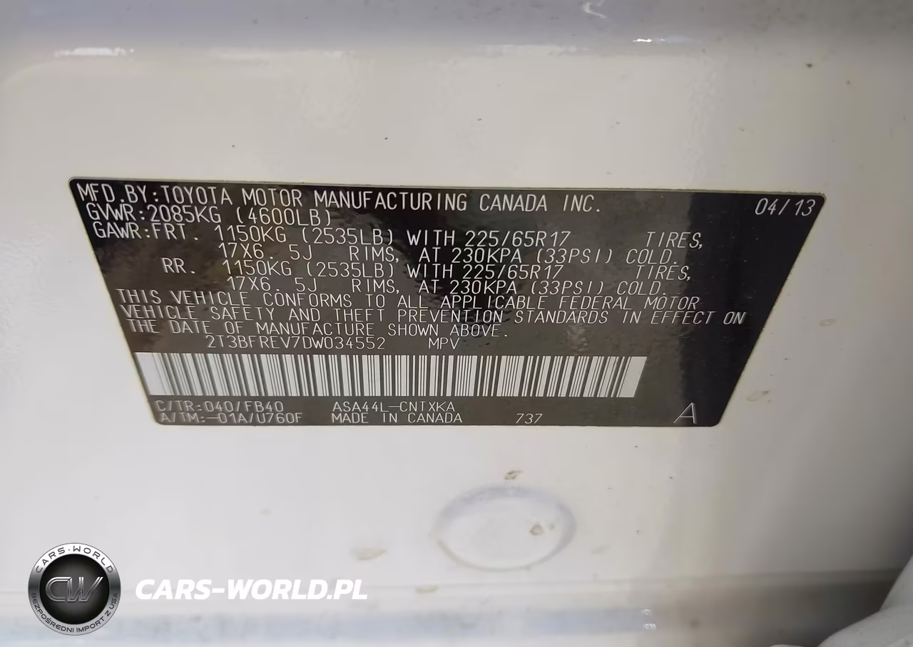 2013 Toyota Rav4 Le VIN:2T3BFREV7DW034552 - 9