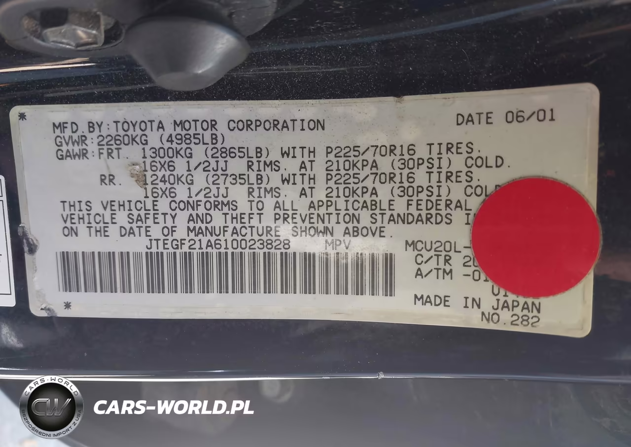 2001 Toyota Highlander V6 VIN:JTEGF21A610023828 - 9