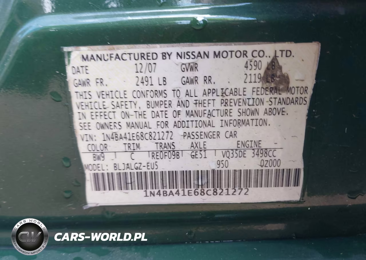 2008 Nissan Maxima 3.5 Sl VIN:1N4BA41E68C821272 - 9