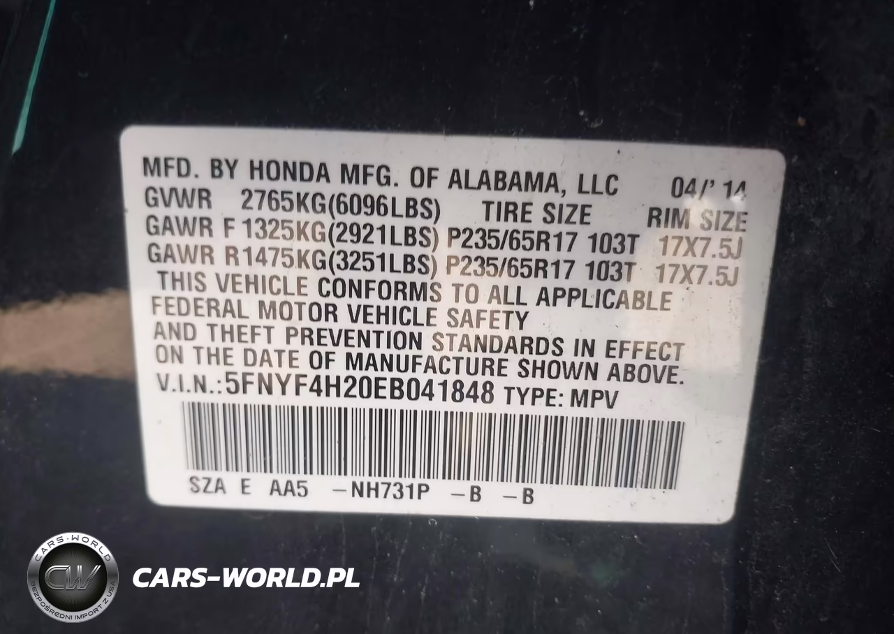 2014 Honda Pilot Lx VIN:5FNYF4H20EB041848 - 9