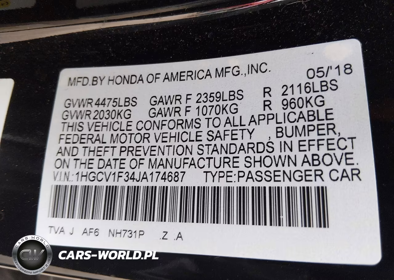 2018 Honda Accord Sport VIN:1HGCV1F34JA174687 - 9