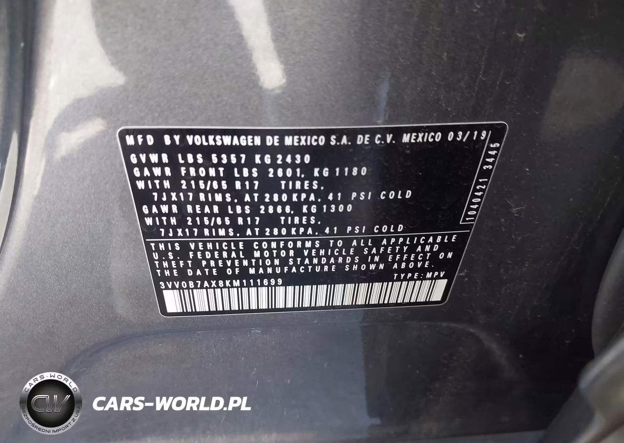 2019 Volkswagen Tiguan 2.0T S VIN:3VV0B7AX8KM111699 - 9