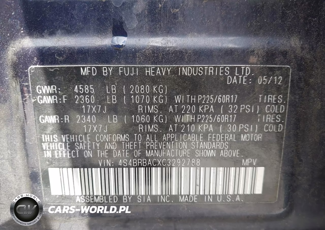 2012 Subaru Outback 2.5I VIN:4S4BRBACXC3292788 - 9
