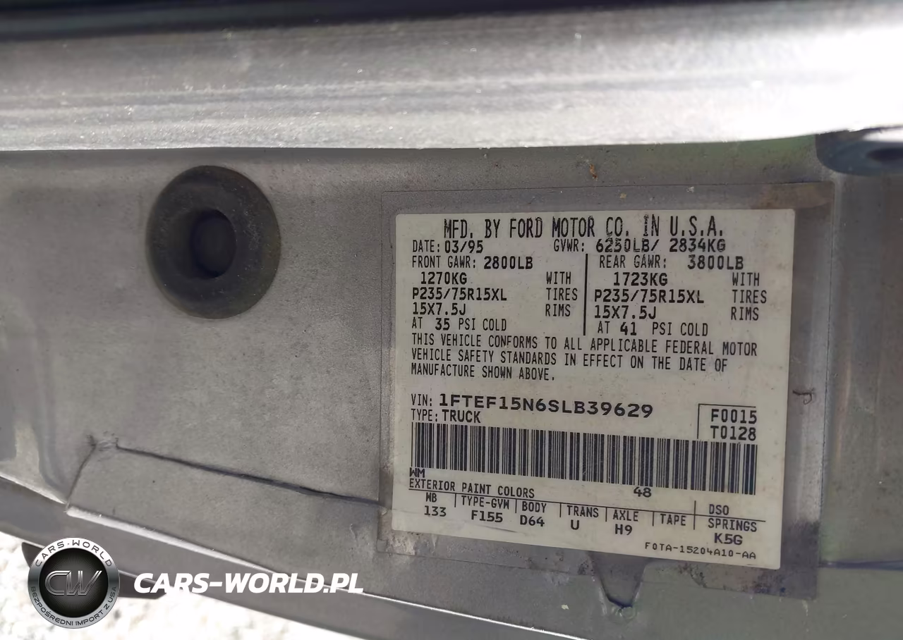1995 Ford F150 VIN:1FTEF15N6SLB39629 - 9