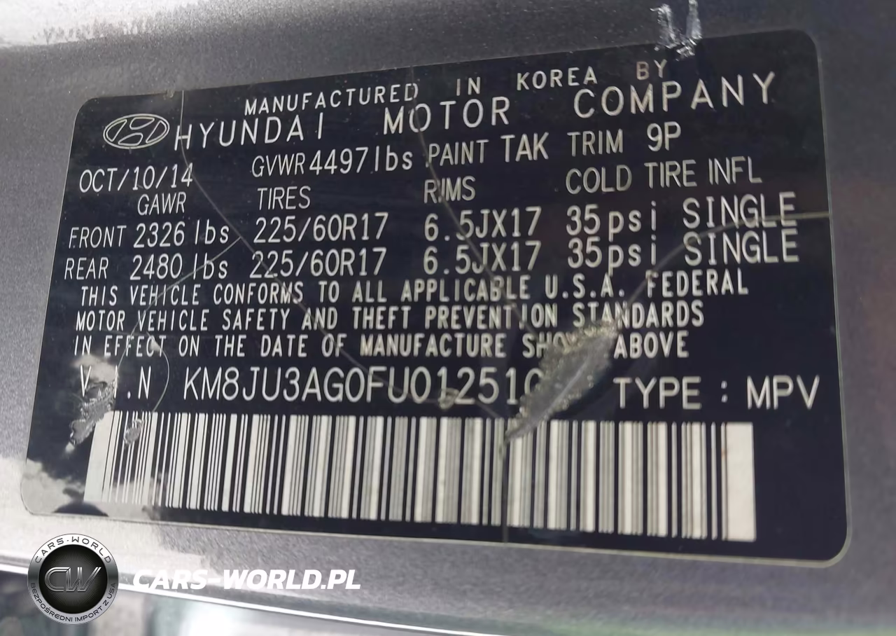 2015 Hyundai Tucson Se VIN:KM8JU3AG0FU012510 - 9