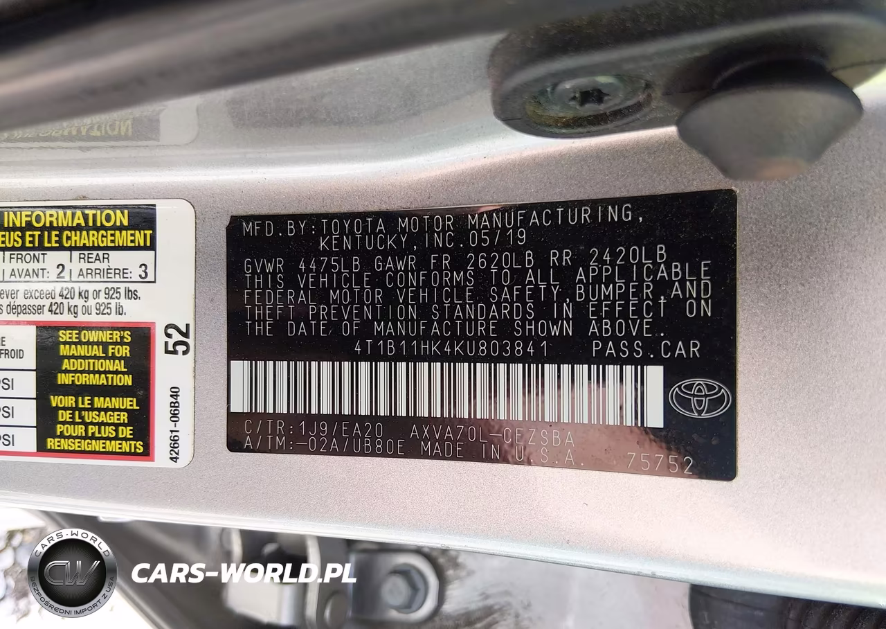2019 Toyota Camry Se VIN:4T1B11HK4KU803841 - 9
