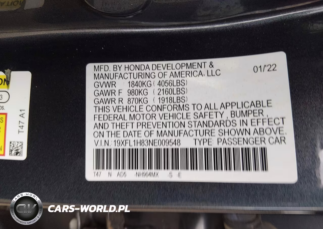 2022 Honda Civic Sport Touring VIN:19XFL1H83NE009548 - 9