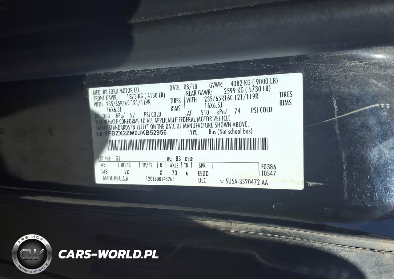 2018 Ford Transit-350 Xl VIN:1FBZX2ZM0JKB52956 - 9