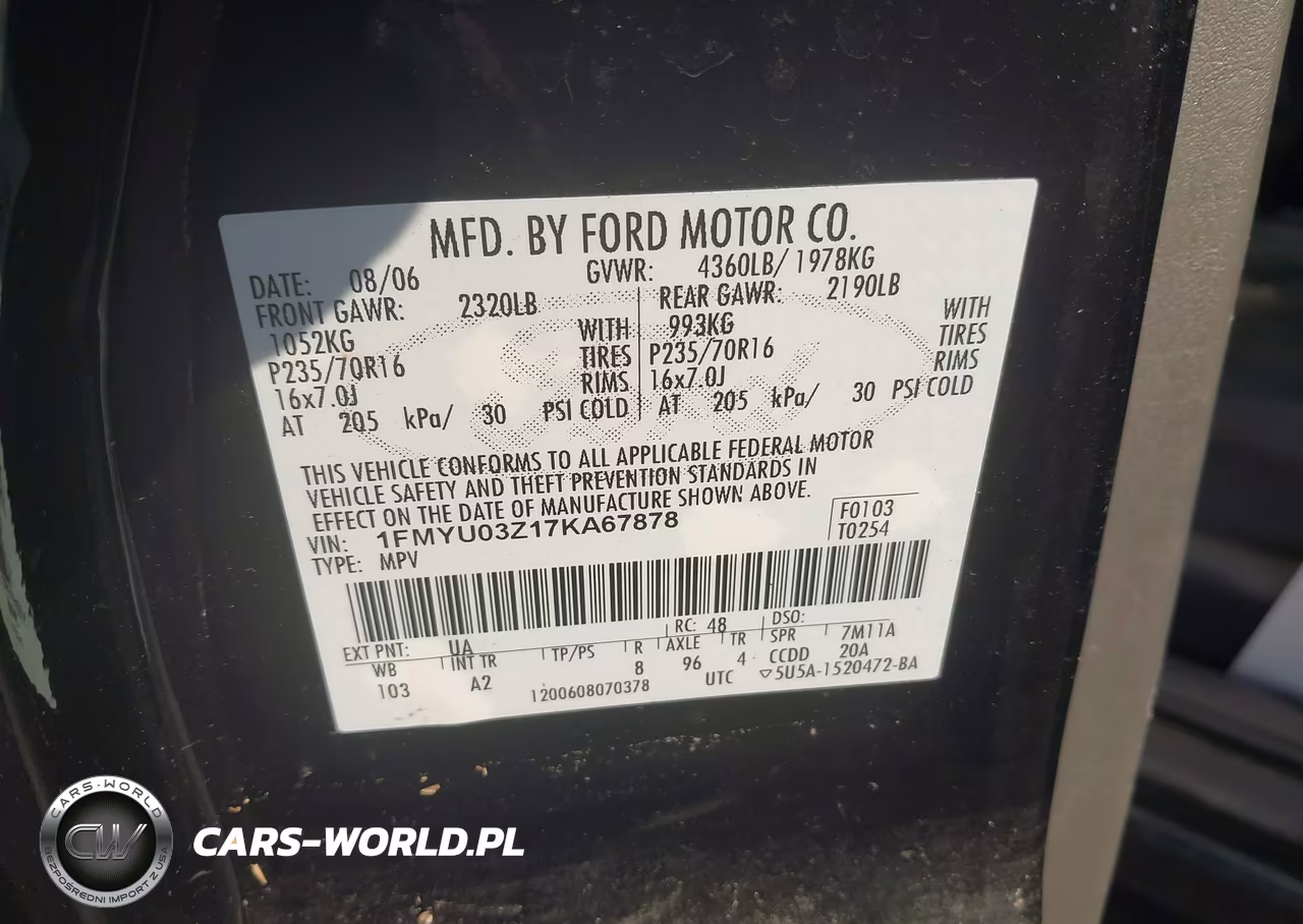 2007 Ford Escape Xlt VIN:1FMYU03Z17KA67878 - 9