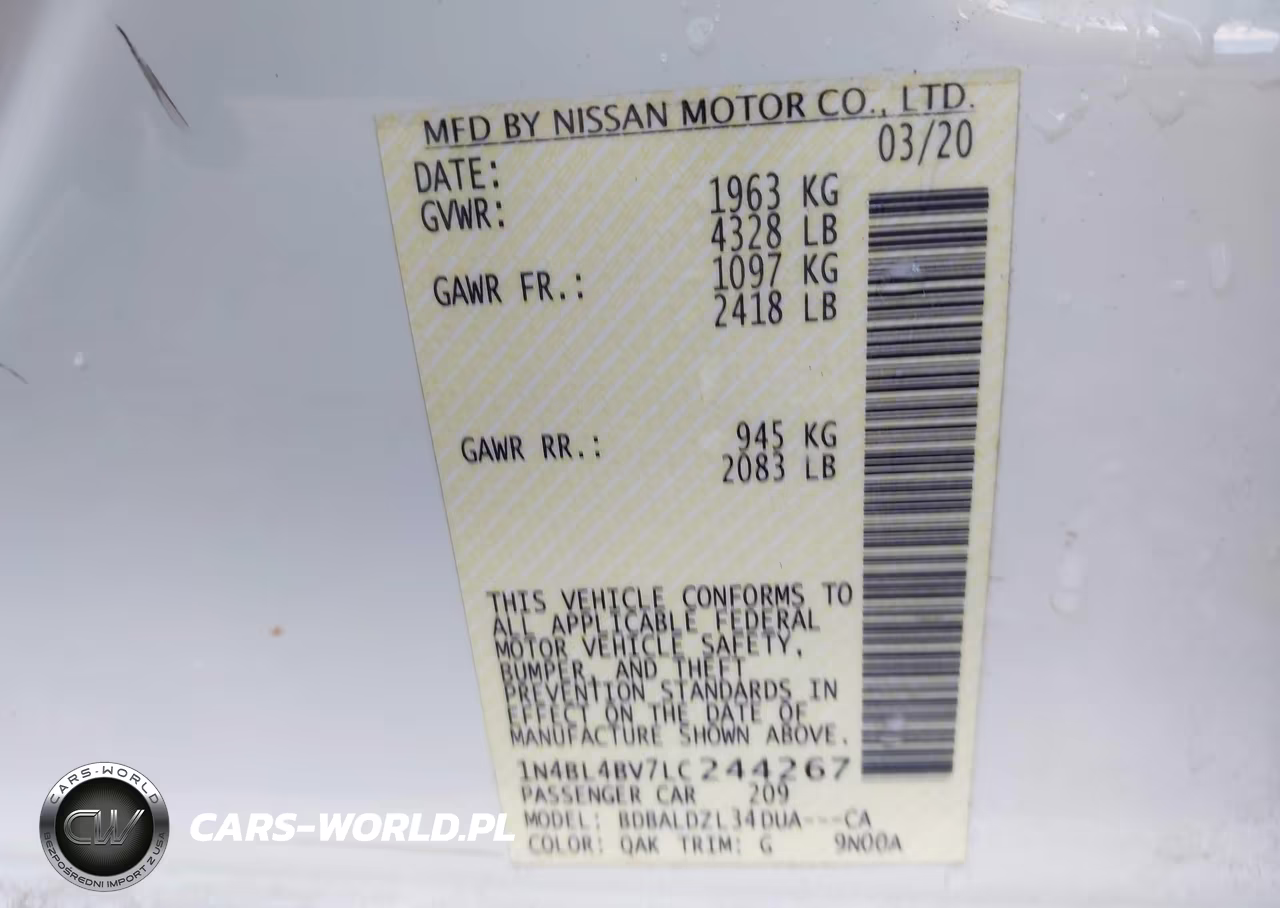 2020 Nissan Altima S Fwd VIN:1N4BL4BV7LC244267 - 9