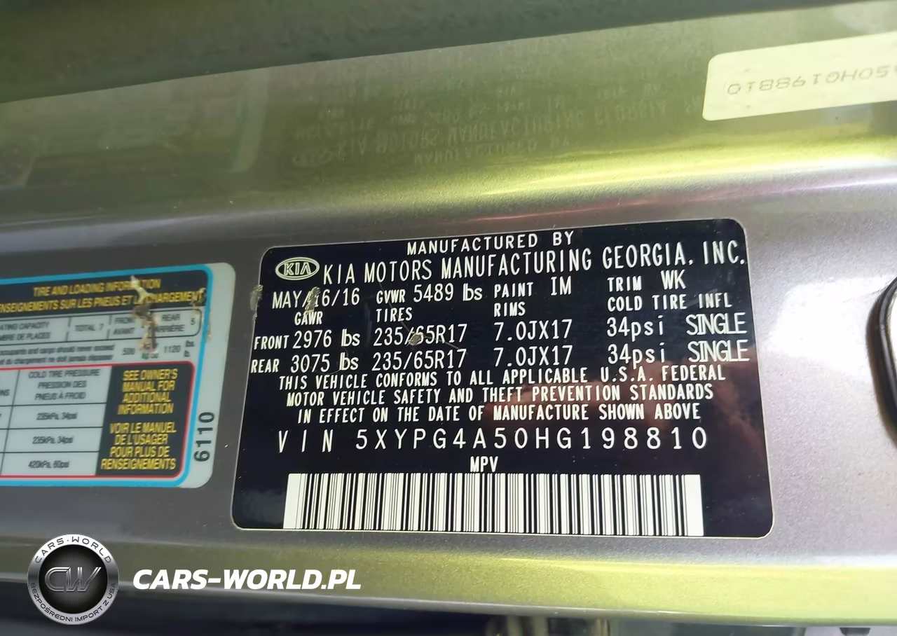 2017 Kia Sorento 3.3L Lx VIN:5XYPG4A50HG198810 - 9