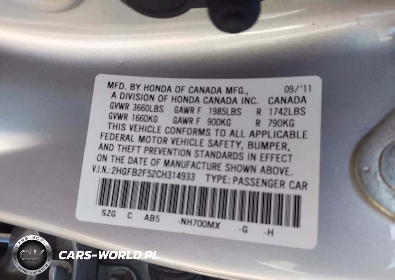 2012 Honda Civic Lx VIN:2HGFB2F52CH314933 - 9