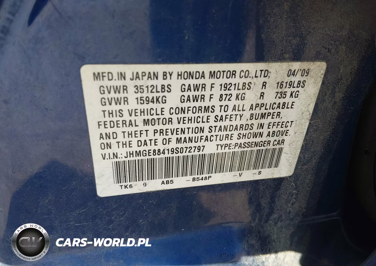 2009 Honda Fit Sport VIN:JHMGE88419S072797 - 9