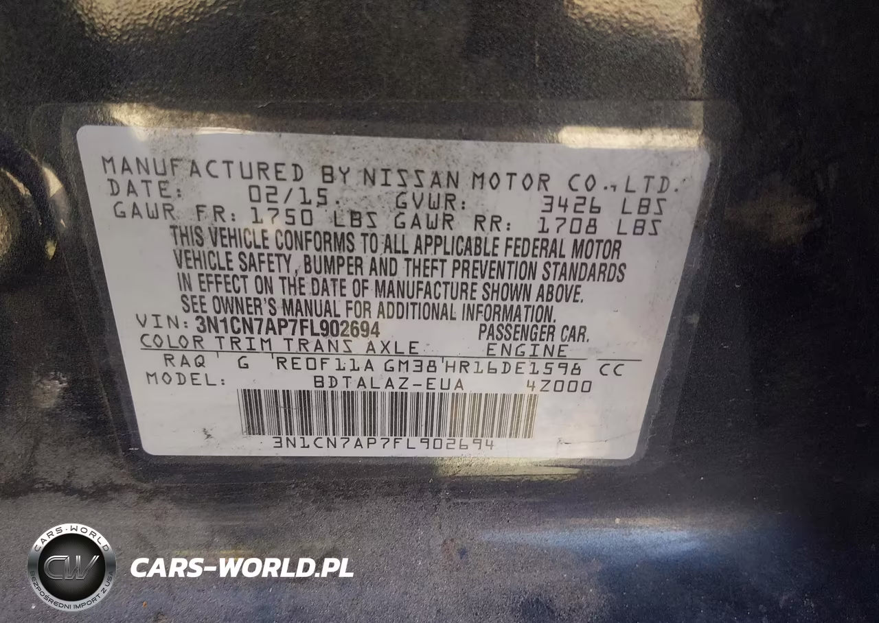 2015 Nissan Versa 1.6 S+ VIN:3N1CN7AP7FL902694 - 9