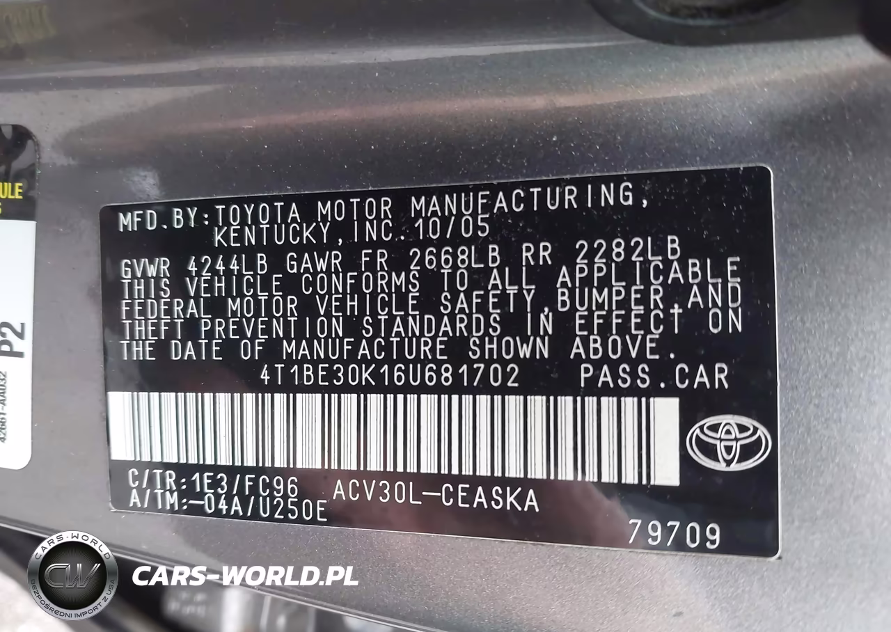 2006 Toyota Camry Se VIN:4T1BE30K16U681702 - 9