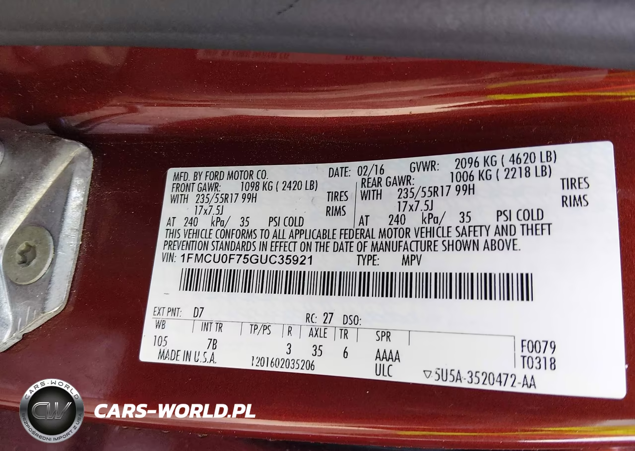 2016 Ford Escape S VIN:1FMCU0F75GUC35921 - 9