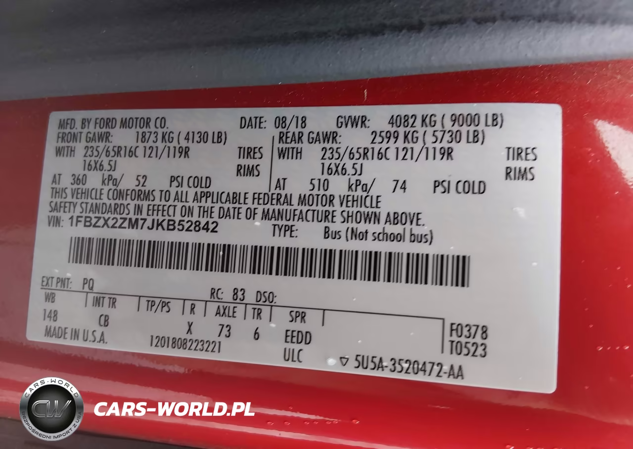 2018 Ford Transit-350 Xl VIN:1FBZX2ZM7JKB52842 - 9