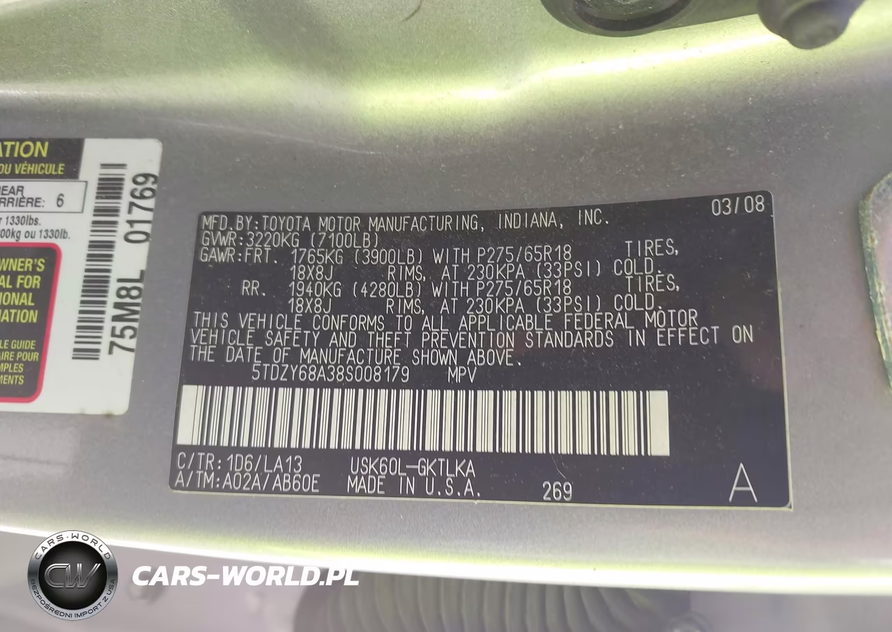 2008 Toyota Sequoia Limited 5.7L V8 VIN:5TDZY68A38S008179 - 9
