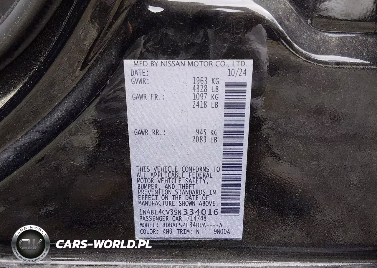 2025 Nissan Altima Sr Fwd VIN:1N4BL4CV3SN334016 - 9