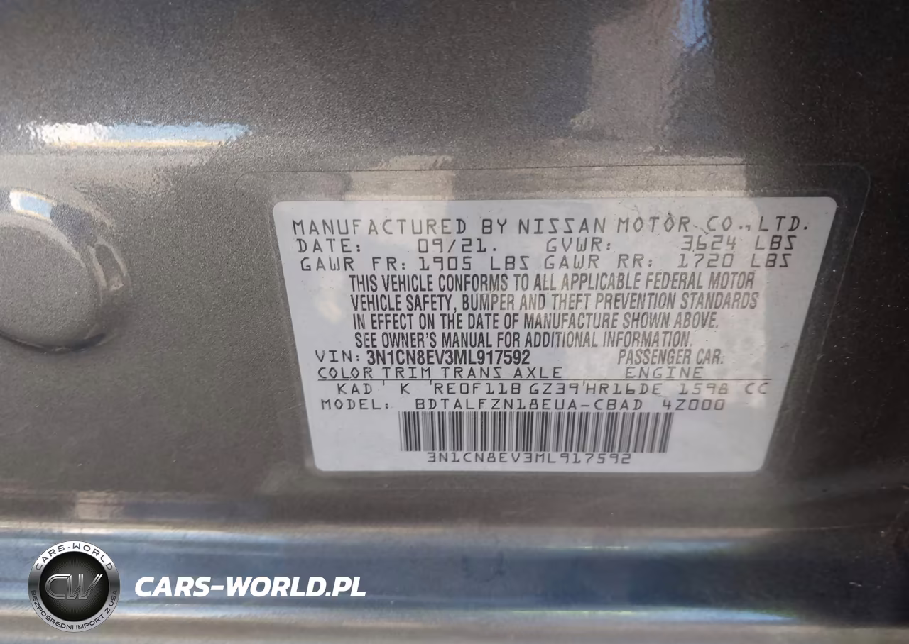 2021 Nissan Versa Sv Xtronic Cvt VIN:3N1CN8EV3ML917592 - 9