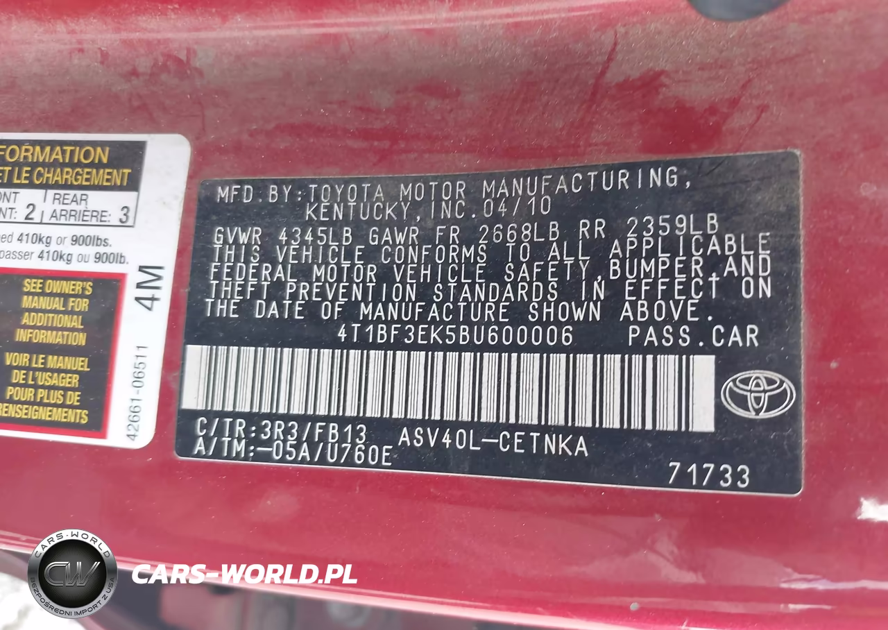 2011 Toyota Camry Le VIN:4T1BF3EK5BU600006 - 9