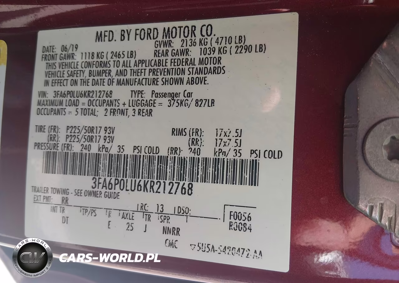 2019 Ford Fusion Hybrid Se VIN:3FA6P0LU6KR212768 - 9