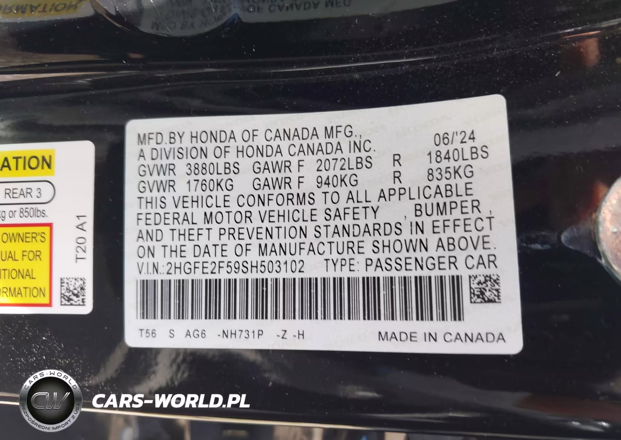 2025 Honda Civic Sport VIN:2HGFE2F59SH503102 - 9