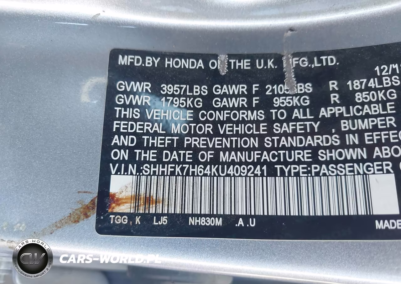 2019 Honda Civic Ex VIN:SHHFK7H64KU409241 - 9