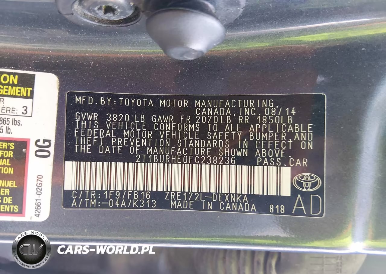 2015 Toyota Corolla Le VIN:2T1BURHE0FC238236 - 9