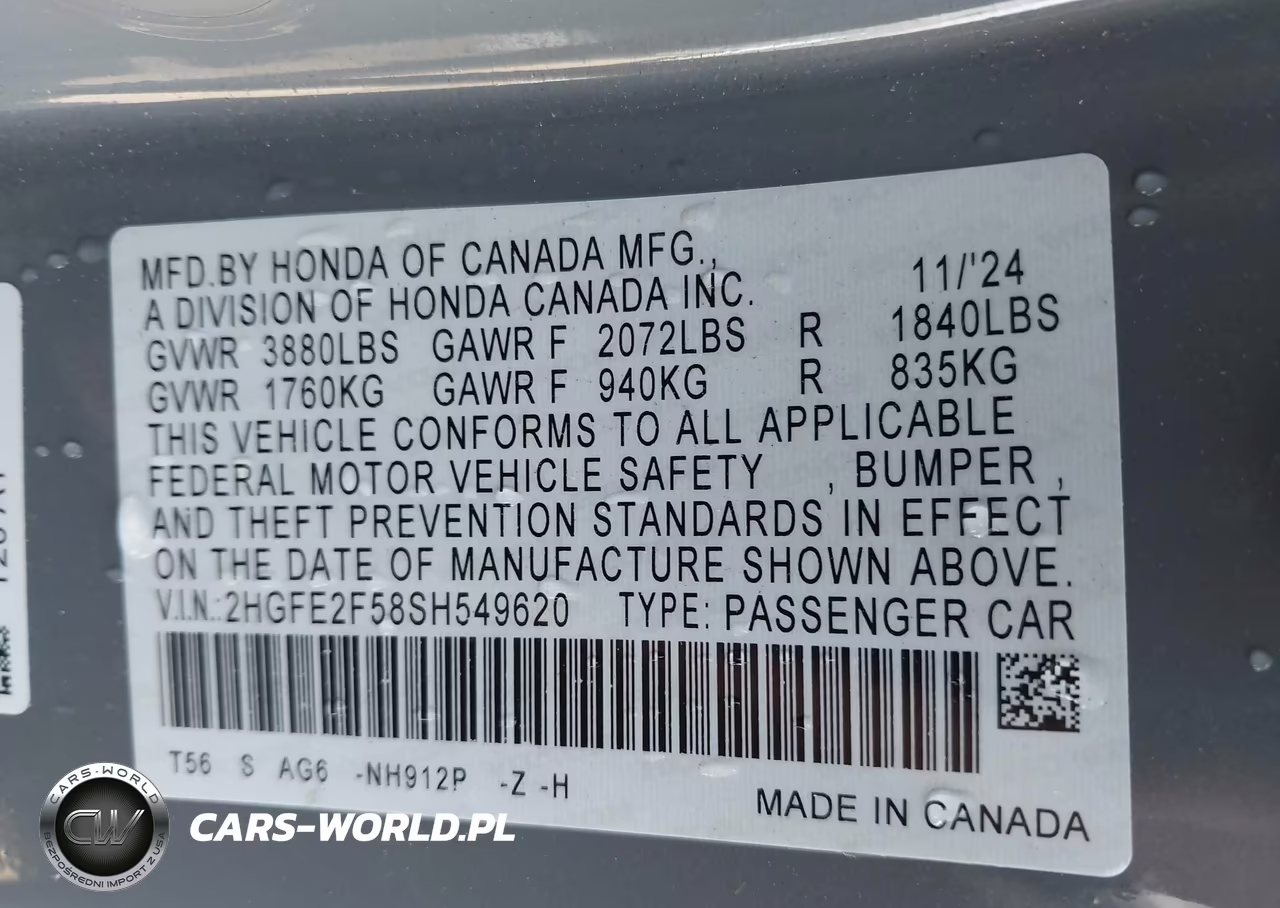 2025 Honda Civic Sport VIN:2HGFE2F58SH549620 - 9