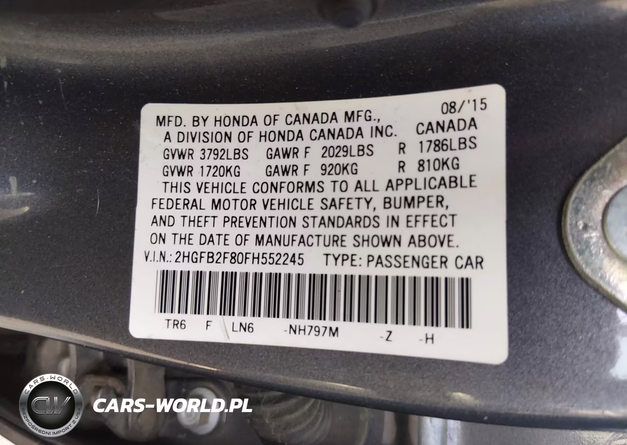 2015 Honda Civic Ex VIN:2HGFB2F80FH552245 - 9