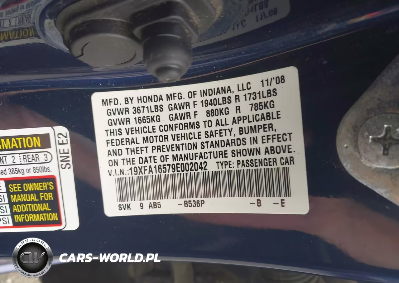 2009 Honda Civic Lx VIN:19XFA16579E002042 - 9