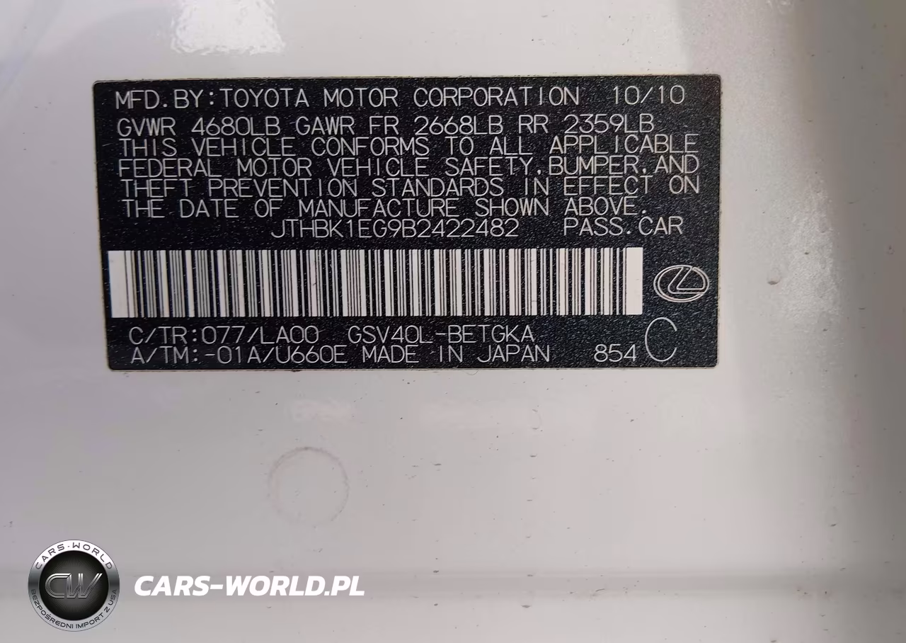 2011 Lexus Es 350 VIN:JTHBK1EG9B2422482 - 9