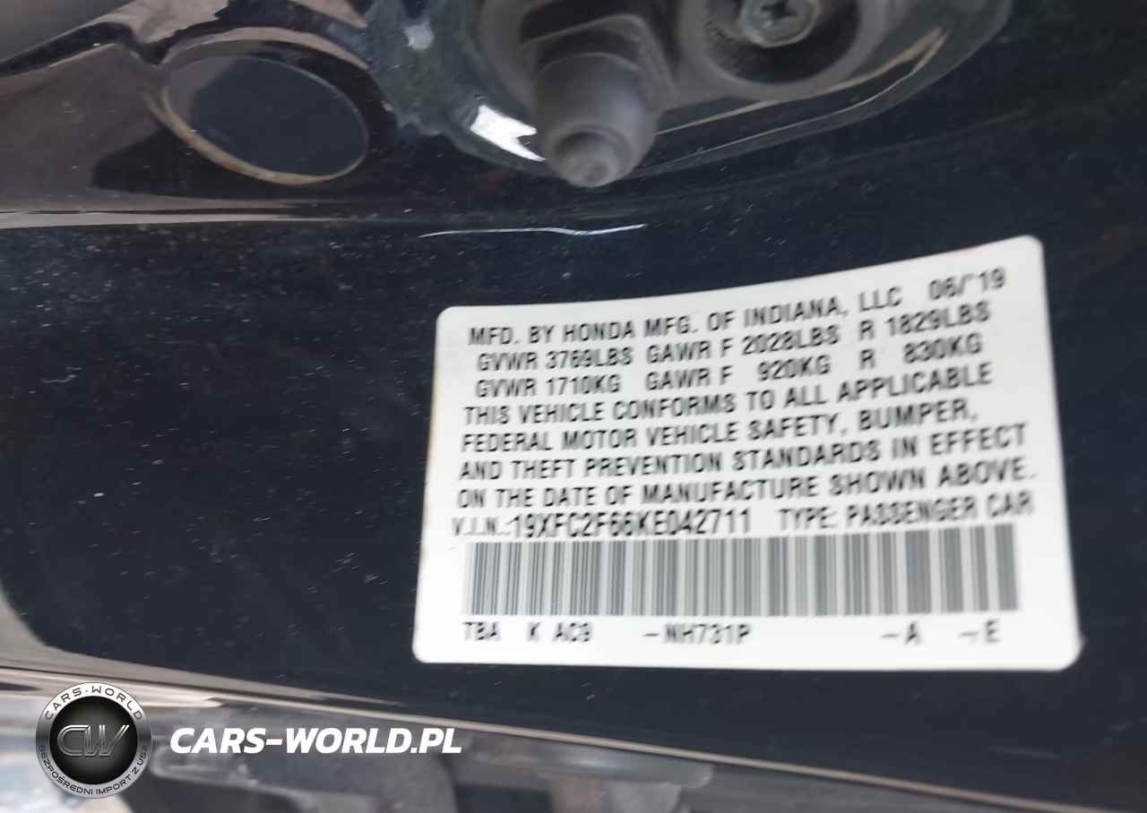 2019 Honda Civic Lx VIN:19XFC2F66KE042711 - 9