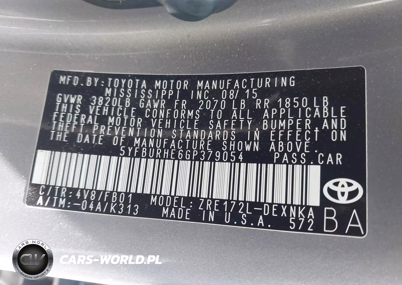 2016 Toyota Corolla Le Plus VIN:5YFBURHE6GP379054 - 9