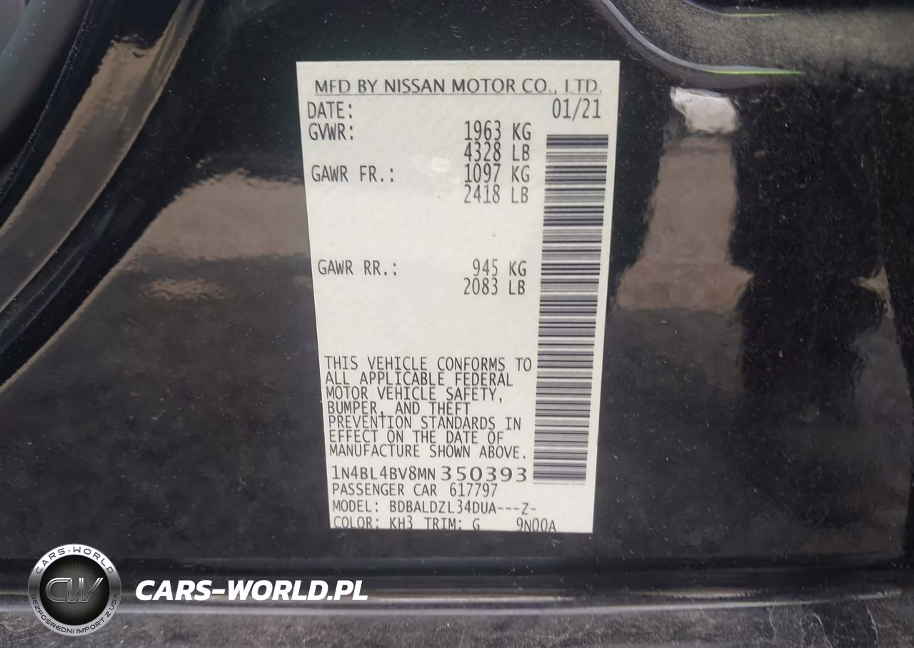 2021 Nissan Altima S Fwd VIN:1N4BL4BV8MN350393 - 9