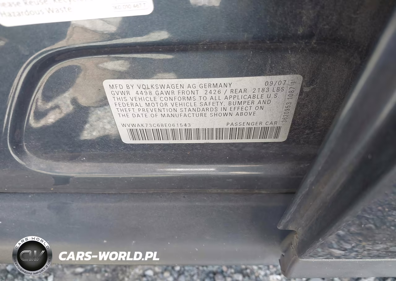 2008 Volkswagen Passat Komfort VIN:WVWAK73C68E061543 - 9