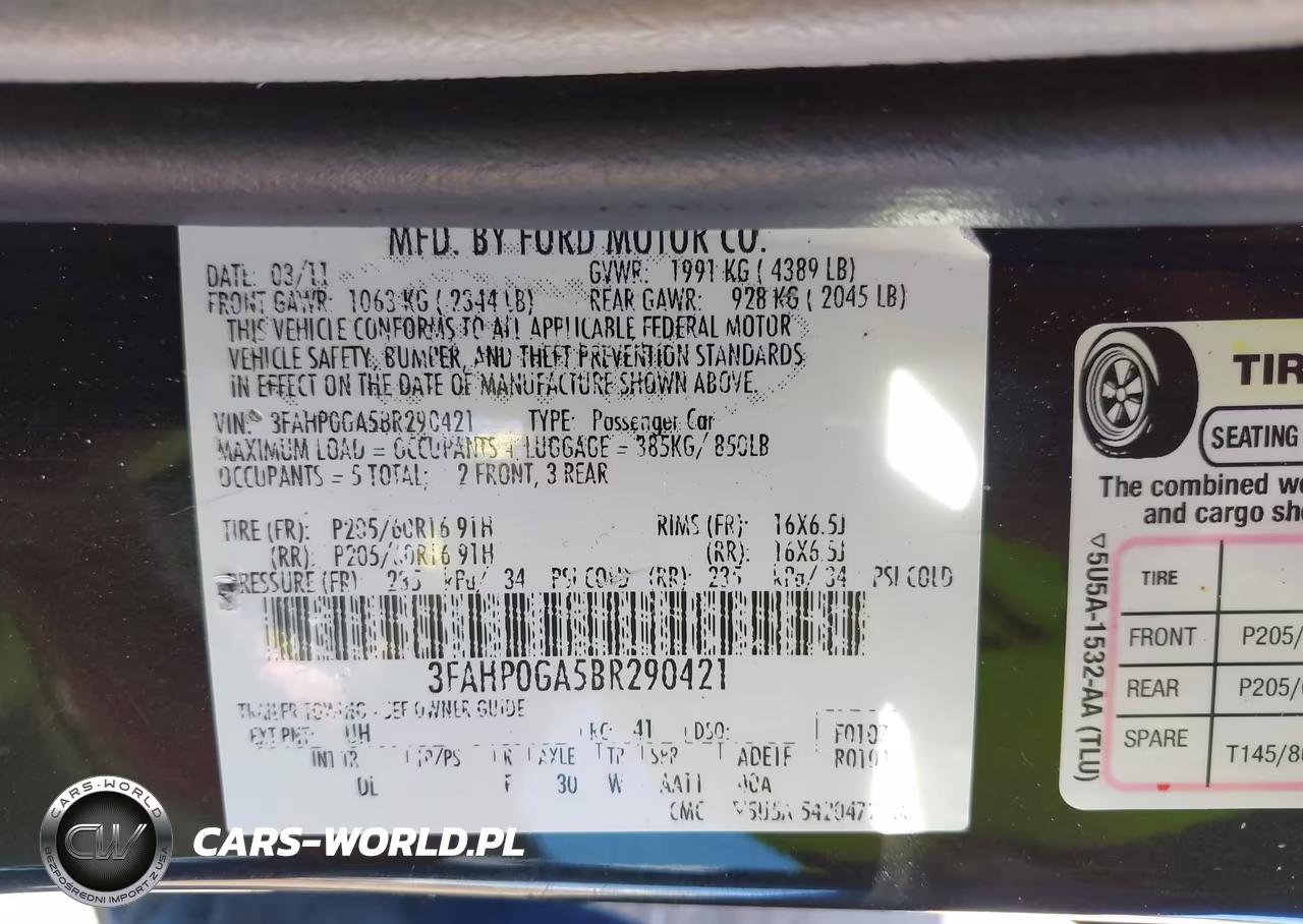 2011 Ford Fusion S VIN:3FAHP0GA5BR290421 - 9